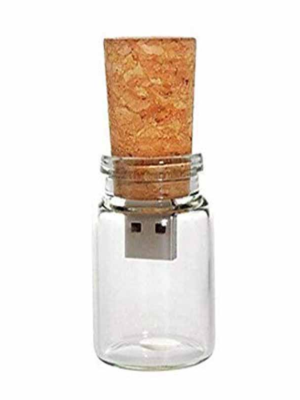 glass bottle with cork usb stick
