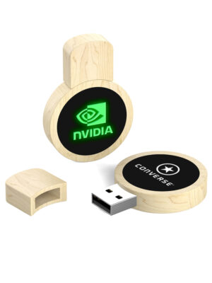Led Logo Circle Wood USB Flash Drive